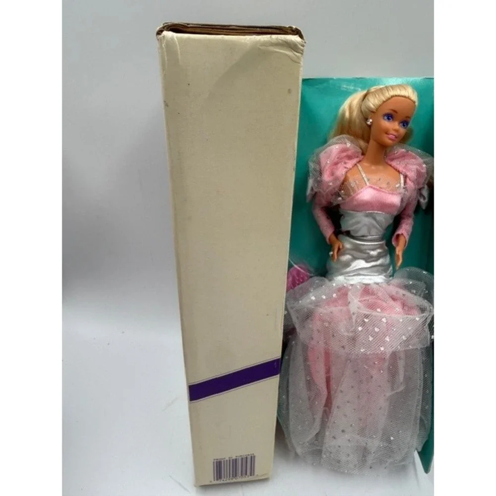 Vintage 1990 Mattel Evening Elegance Barbie Doll 7057 Pink Silver Gown Box